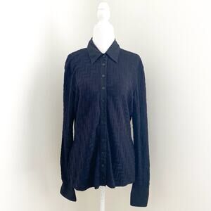 anne fontaine - collared buttondown blouse long-sleeve printed textured black